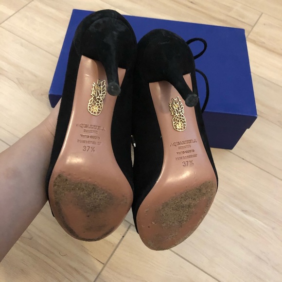 Aquazurra “Christy” Open Toe Lace Up Suede Pumps - Picture 4 of 4